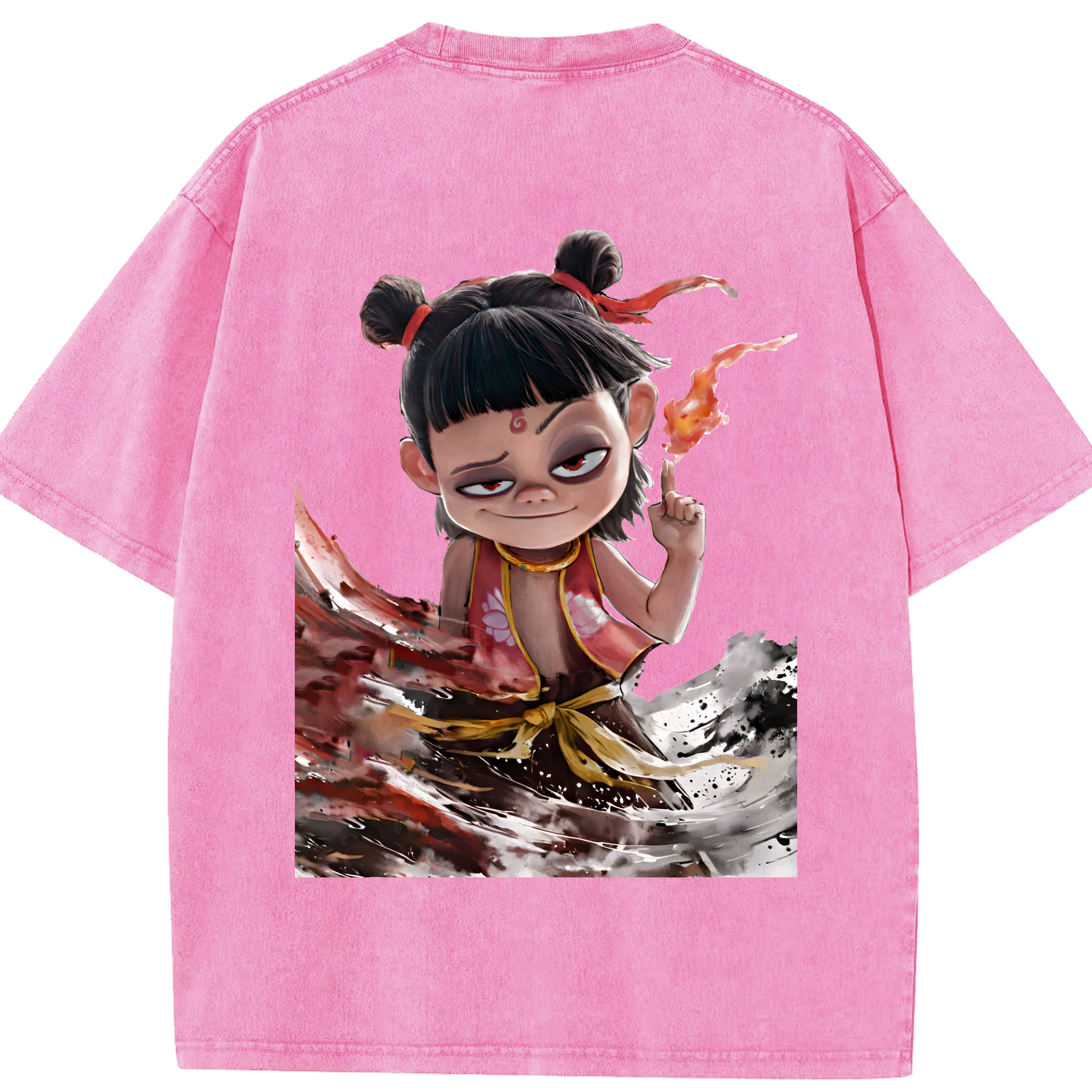 （画像用） Ne Zha 2 ナタ 魔童の大暴れ 綿100% ヴィンテージ風 半袖Tシャツ（背面プリント）